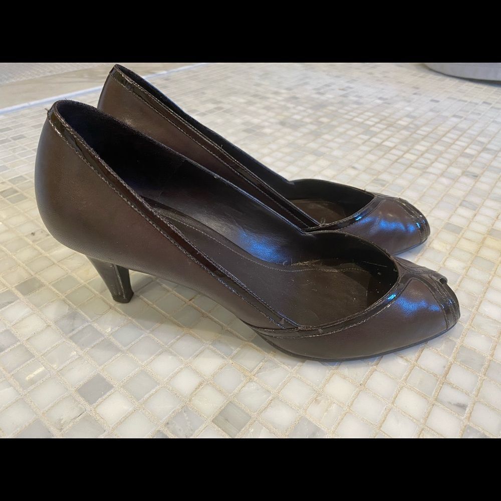 Alex Marie Dark Brown Heel with Peekaboo Toe Size 9